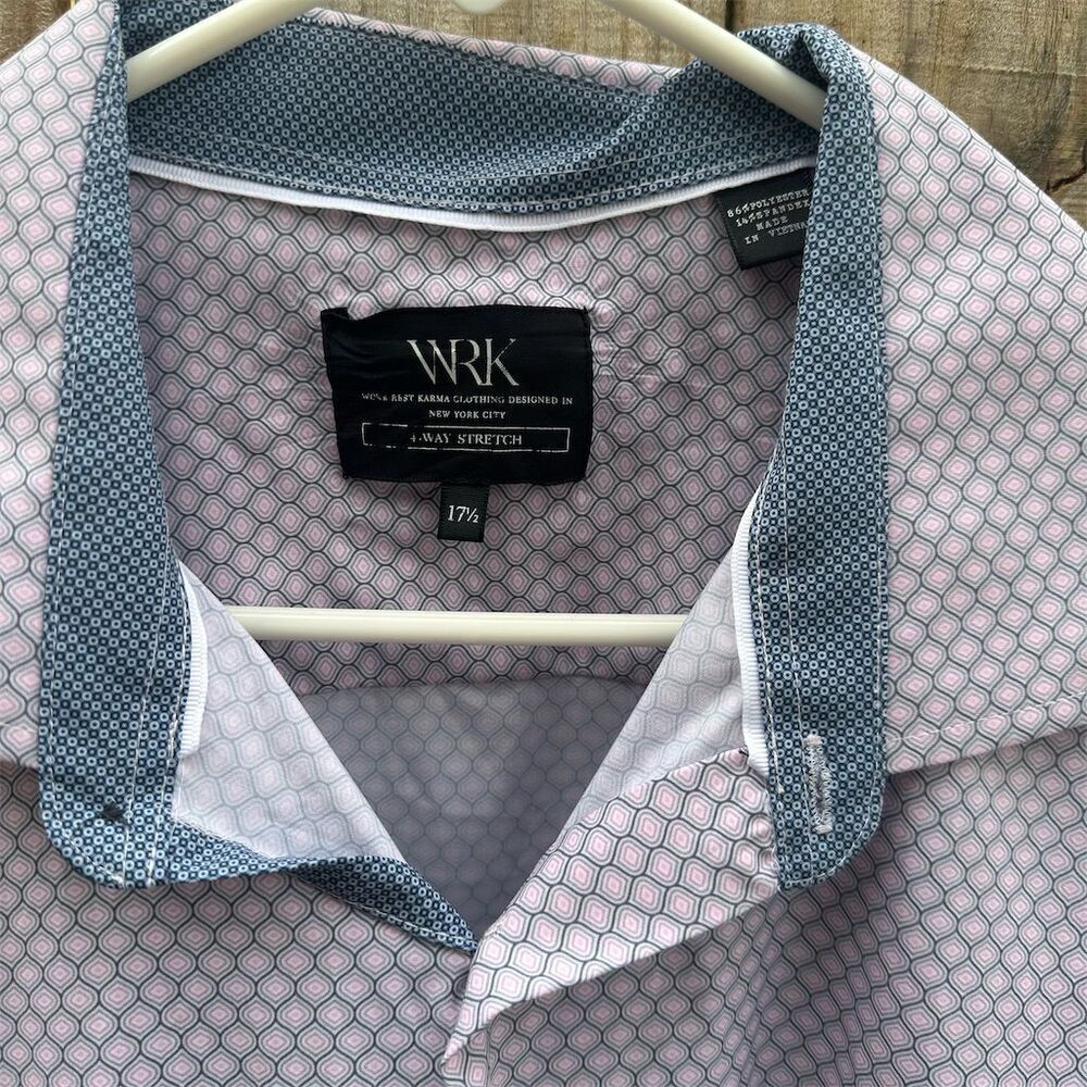WRK Men's Geometric Dot Print Button-Up Dress Shirt Purple 17.5 - Picture 3 of 5